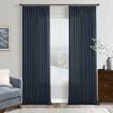 96 Inch Navy Pinch Pleated Linen Curtains 2 Panels Set for Living Room Bedroom Modern Memory Trained Semi Sheer Light Filtering Window Drapes with Hooks & Rings for Dining Room 50x96 Dark Blue Indigo