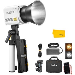 Godox ML60IIBi Bi-Color LED Video Light,70W Portable COB Continuous Output Lighting 2800K-6500K CRI 96+/TLCI 97+,11 FX Effects, APP Control Ultra-Quiet Handheld LED Light with AK-B01 Battery Base