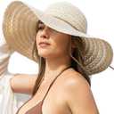 Sun Beach Hats for Women Summer Floppy Wide Brim Sunhat Packable Foldable Lace Travel Vacation (Medium, Beige)
