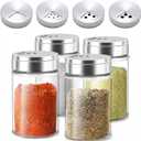 4pcs Salt and Pepper Shakers Set, Salt Shaker and Pepper Shaker with Adjustable Pour Holes, Pepper and Salt Container with Stainless Steel Lid,Glass Salt and Pepper Shakers,Spice Shaker for Kitchen