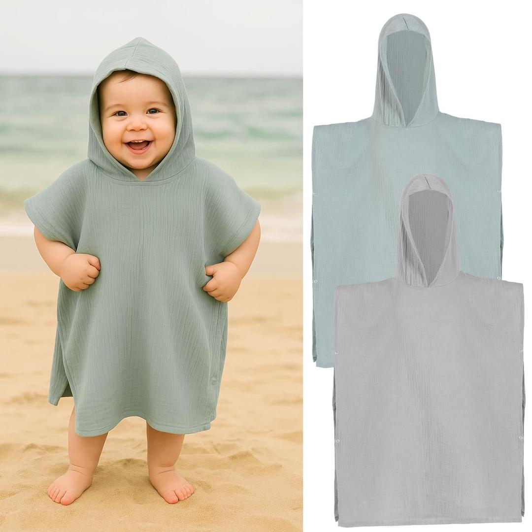 2 Pack Muslin Baby Hooded Towels Cotton Newborn Bath Towels Kids Soft and Absorbent Baby Shower Towel for Infant, Toddler, Unisex, Newborn Gift Essentials(21.7 x 25.6 Inches) (Small0-3 yrs)