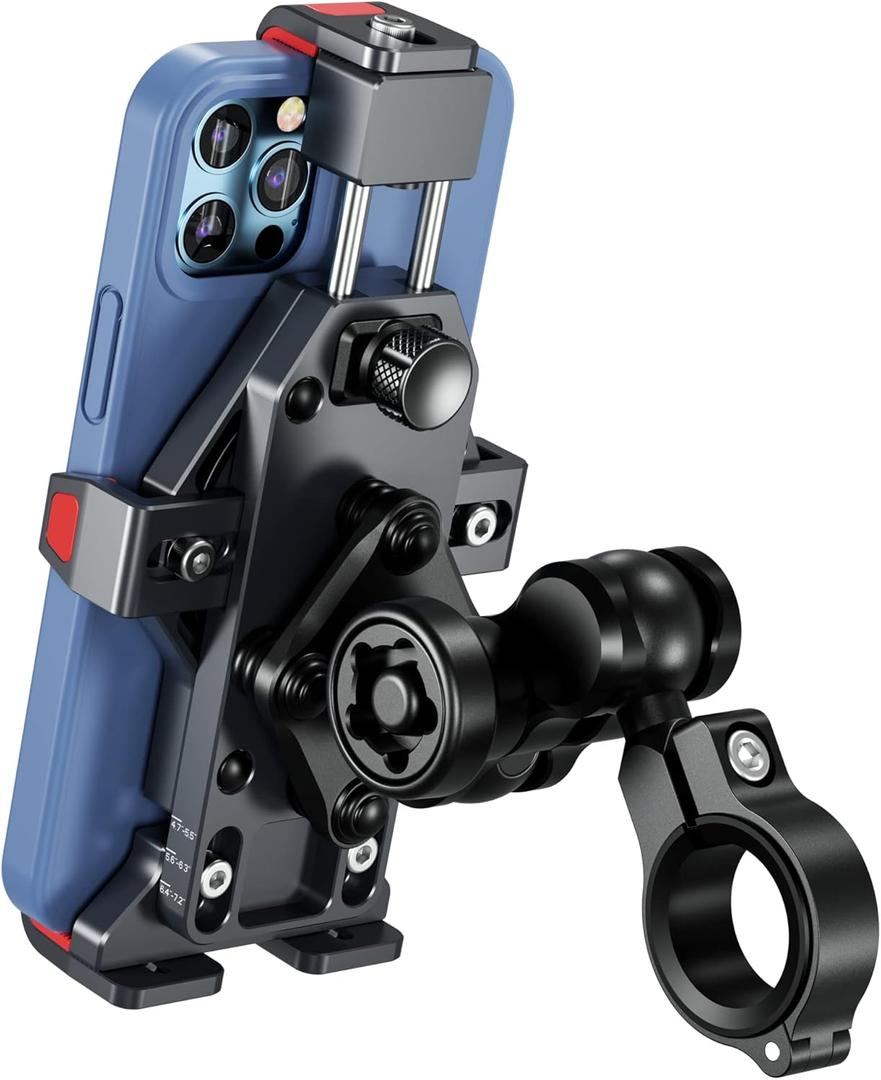 BRCOVAN Anti-Theft Aluminum Alloy Motorcycle Phone Mount with Vibration Dampener & High-Speed Secure Lock, Adjustable Bike Handlebar Cellphone Holder for Bicycle Scooter ATV, Fit 4.7-7.2'' Smartphone (BLACK)