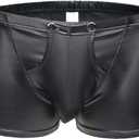 Mens Imitation Leather Underwear Sexs Boxer Briefs (Large, Black)