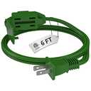 PLUGTUL Indoor Green Extension Cord 6 Feet, 3-Outlet Household Extension Cord, 2 Prong, 16 Gauge, 3 Polarized Outlets with Safety Cap Protect for Home Office, 16/2 SPT-2 ETL Listed