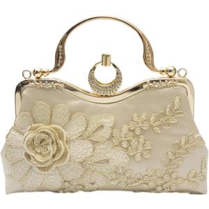 CORIOS Women Evening Bag Floral Embroidery Clutch Bag Vintage Handbag Bridal Wedding Purse Elegant Shoulder Bag