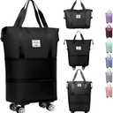 Luxhe Expandable Foldable Duffle Bag with Wheels | Detachable Rolling Wheels & Handle | Lightweight Carry on Luggage for Men & Women | Travel Bag Suitcases (Black)