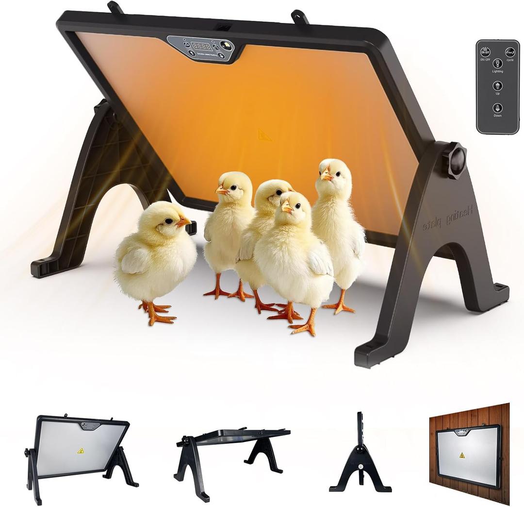 Brooder Plate for Chicks, Adjustable Height & Angle Chick Heat Plate for 30 Chicks, Chick Brooder Heating Plate with Remote Control, Chicken Coop Heater