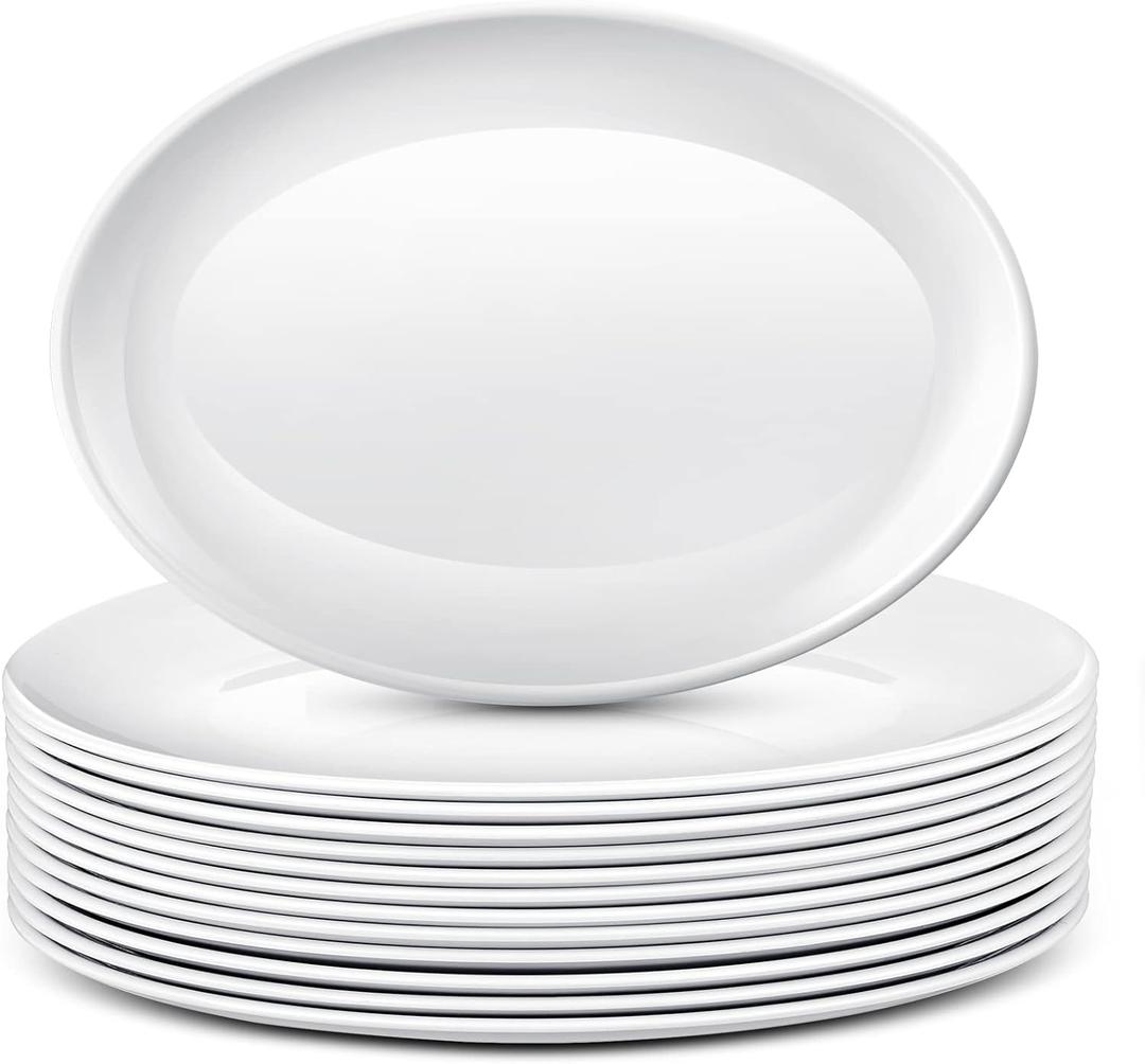 Dandat 12 Pcs Large Serving Platters Oval Trays White Plates Serving Dish for Wedding Party Restaurant Home Steak, Taco, Sushi, Appetizer, Cake (12 Inch)
