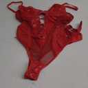 Kaei&Shi Rave Outfits Bodysuit Tops, Fishnet Corset Body Suit, Sexy Lingerie For Women, Faux Leather Festival Goth (8-10, Red)