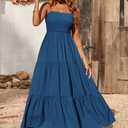 PRETTYGARDEN Women's Summer Maxi Dress 2026 Casual Boho Sleeveless Spaghetti Strap Smocked Tiered Long Beach Sundresses (Blue, L)