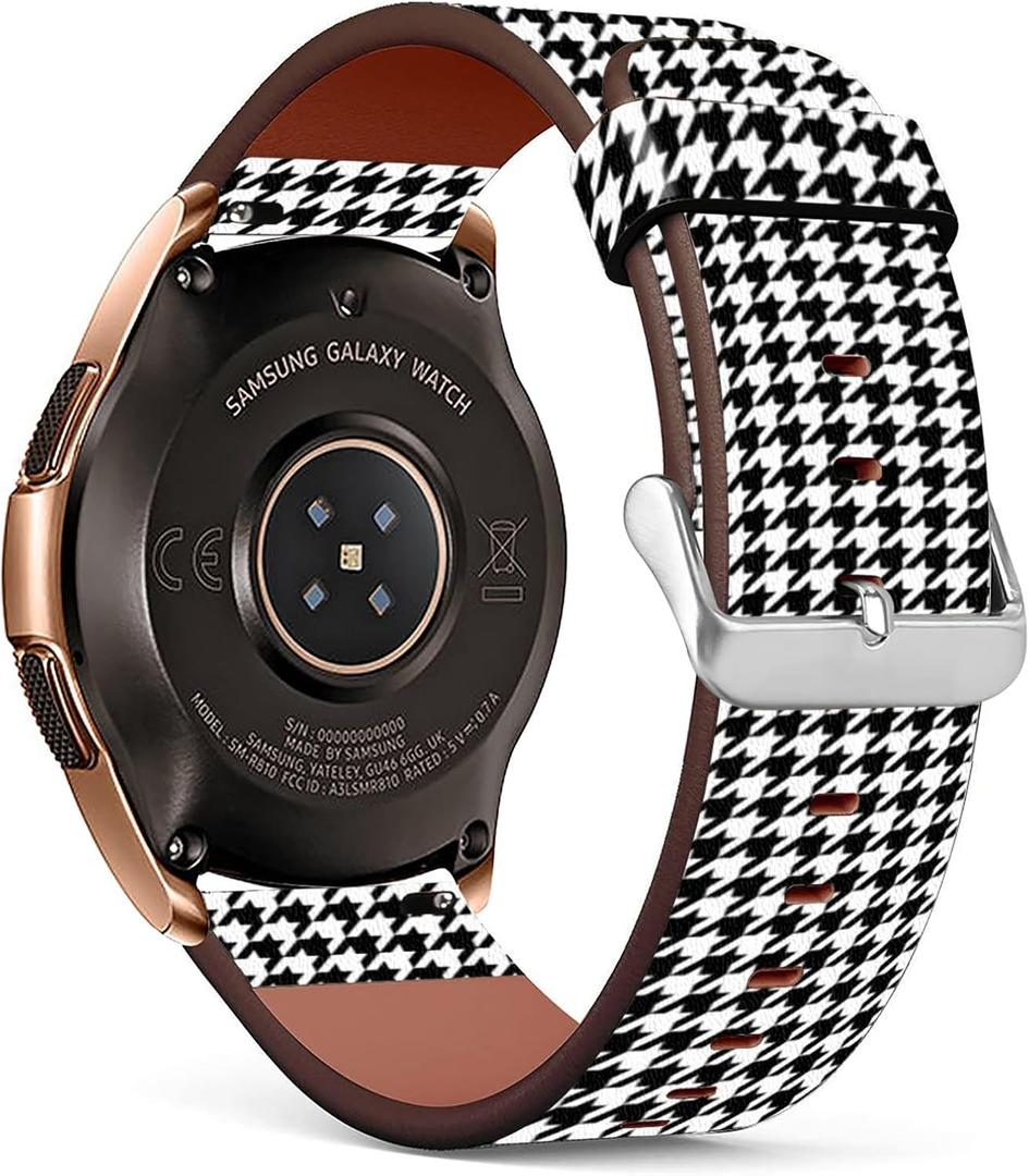 Mingdao Compatible with Galaxy Watch 7 6 5 4 /Watch5 Pro / Watch3 (41mm) / Galaxy Watch (42mm) / Active2 / Active Stylish PU Leather Band Replacement Strap, Houndstooth MD6979