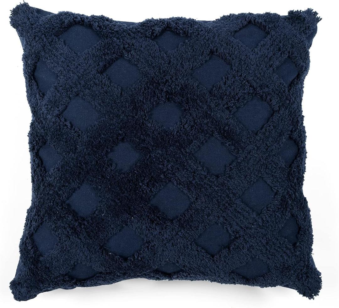 Lush Decor Tufted Diagonal Decorative Throw Pillow Cover, 20" W x 20" L, Navy - Square Pillow Cover - Throw Pillows For Bed, Couch, or Chair, Navy