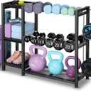 3-Tier Dumbbell Rack Stand Only - Adjustable Weight Rack for Home Gym, Heavy-Duty Weight Stand for Dumbbells Kettlebells Foam Roller Yoga Mats, Workout Equipment Storage Organizer With Hooks