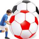 Lewtemi 2 Pcs 40 Inch Giant Inflatable Soccer Ball Large Huge Beach Balloons Oversized Football Sport Birthday Party Decoration Favor Gift Pool Supplies for Outdoor Piata Activity (Black, Red)