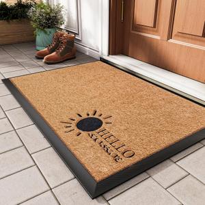YDKGL Dirt Trapping Outdoor Welcome Mats, 24x35 Durable Non-Slip Door Mat Outside Entrance, Low Profile Easy Clean Doormat for Patio Porch Front Indoor Entryway, Brown
