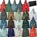 20 Pcs Christmas Gifts Christmas Reusable Grocery Bags Bulk Storage Pouch Shopping Bags Foldable Machine Washable Tote Zipper Pouch for Home