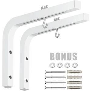 2-Be-Best Universal Projector Screen Mount L-Bracket 11 in Longer Wall Hanging Mount Adjustable Extension with Hook Manual Projector Screen Hanger Max Loading 84 lbs / 38kg White for Office Home