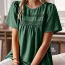 Falechay Womens Summer Tops Crewneck Short Sleeve Shirts Casual Chiffon Blouses Flowy Lace Hem Boho Clothing Trendy 2026 (Green, L)