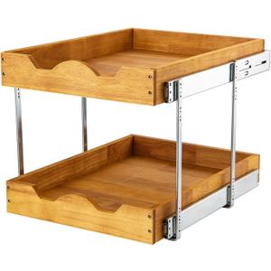 DINDON 2 Tier Wood Pull Out Cabinet Organizer (11" W x 18" D) Slide Out Wood Drawer, Two Tier Pull Out Shelf Organization and Storage