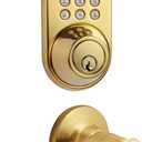 MiLocks DFL-02P Electronic Touchpad Entry Keyless Deadbolt and Passage Lever Combo, Polished Brass