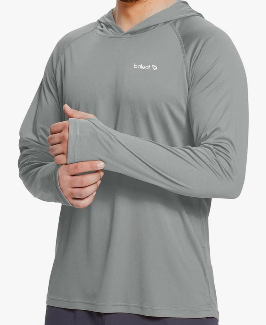 baleaf Men's Sun Protection Hoodie Shirt UPF 50+ Long Sleeve UV SPF T-Shirts Rash Guard Fishing Swimming Lightweight, L