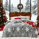 Bedsure Fluffy Duvet Cover Set - Ultra Soft Plush Shaggy Comforter Cover Queen Size, Warm Flannel Fleece Bed Sets for Winter, 3 Pieces, Snowflake Pattern, Grey (Queen (90" x 90"))