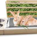Rabbit Hay Feeder with Litter Box, 3 in 1 Wooden Bunny Feeder, Small Animal Hay Holder Rack for Rabbit, Guinea Pig, Hamster, Ferrets