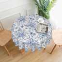 Blue Floral Round Tablecloth 60 Inch Round Blue and White Chinoiserie Flower Toile Table Cloth Spring Polyester Stain Resistance Decoration Table Cover for Party Picnic Kitchen Decor Outdoor