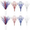 Giegxin 16 Pack Red White and Blue Artificial Flowers 17 Inches 4th of July Glitter Sticks Floral Picks Fourth of July Tree Decorations Stem Branches Ornaments for Vase Independence Day Decor