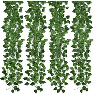 Kalolary 12 Pack Artificial Ivy Garlands, 88FT Scindapsus Leaf Fake Vines Plants Greenery Hanging Plants Vine Fake Plants for Wedding Bedroom Background Arch Wall Jungle Table Office