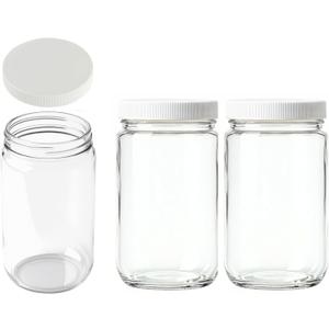 JARMING COLLECTIONS 32oz Extra Wide Mouth Glass Storage Jar with BPA-Free Plastic Lid Quart Size Airtight Mason Jar for Kitchen, Pantry, and Food Storage (Set of 3)