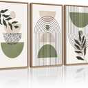 Drsoum Large 16x24in Green Botanical Boho Wall Art Framed Modern Sage Bohemian Wall Decor Abstract Geometry Lines Prints Ready to Hang Natural Framed