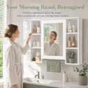 Bathroom Wall Cabinet with Mirror & Towel Bar, 3 Adjustable Shelves, White, 31.5"W x 7.9"D x 23.6"H
