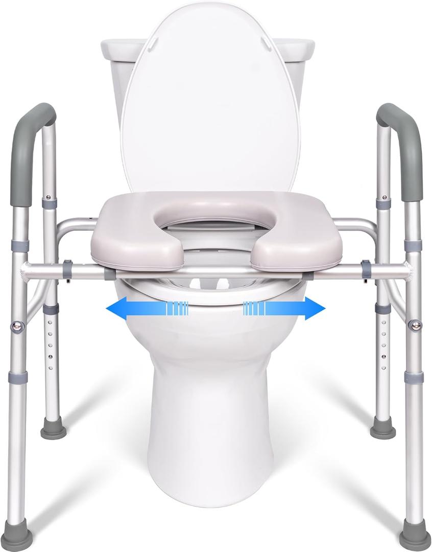 Raised Toilet Seat with Handles, Width and Height Adjustable Commode Chair for Toilet with Arms and Widen Seat, Up to 400lbs, Raised Toilet Seat for Seniors, Handicap, Pregnant, Fits Any Toilet