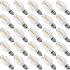 25 Pack LED Night Light Bulbs, C7 Candelabra LED Light Bulbs, E12 Chandelier Base, 0.6W Equivalent to 7W, Warm White 2200K, 50LM, Shatterproof & Waterproof Clear ‎Plastic