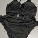 SOLY HUX Women's Plus Size Bikini Set Sexy Swimsuit Lace Up Tummy Control 2 Piece Bathing Suit (Black, XL)