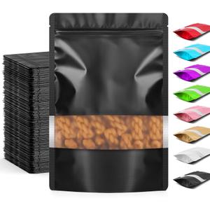 Funfery 100 Pcs Black 4x6 Smell Proof Packaging Bags,Mylar Clear Bags for Food Storage,Sealable Bag for Packaging,Stand Up Pouches with Window,ReSealable Bag for Small Business,Cookies,Candy