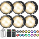 LED Puck Lights with Remote Battery Operated Under Cabinet Lighting Wireless Stick on Lights Color Changing Timer Tap Lights for Cabinets Shelves Closets Display Case  6Pack Black