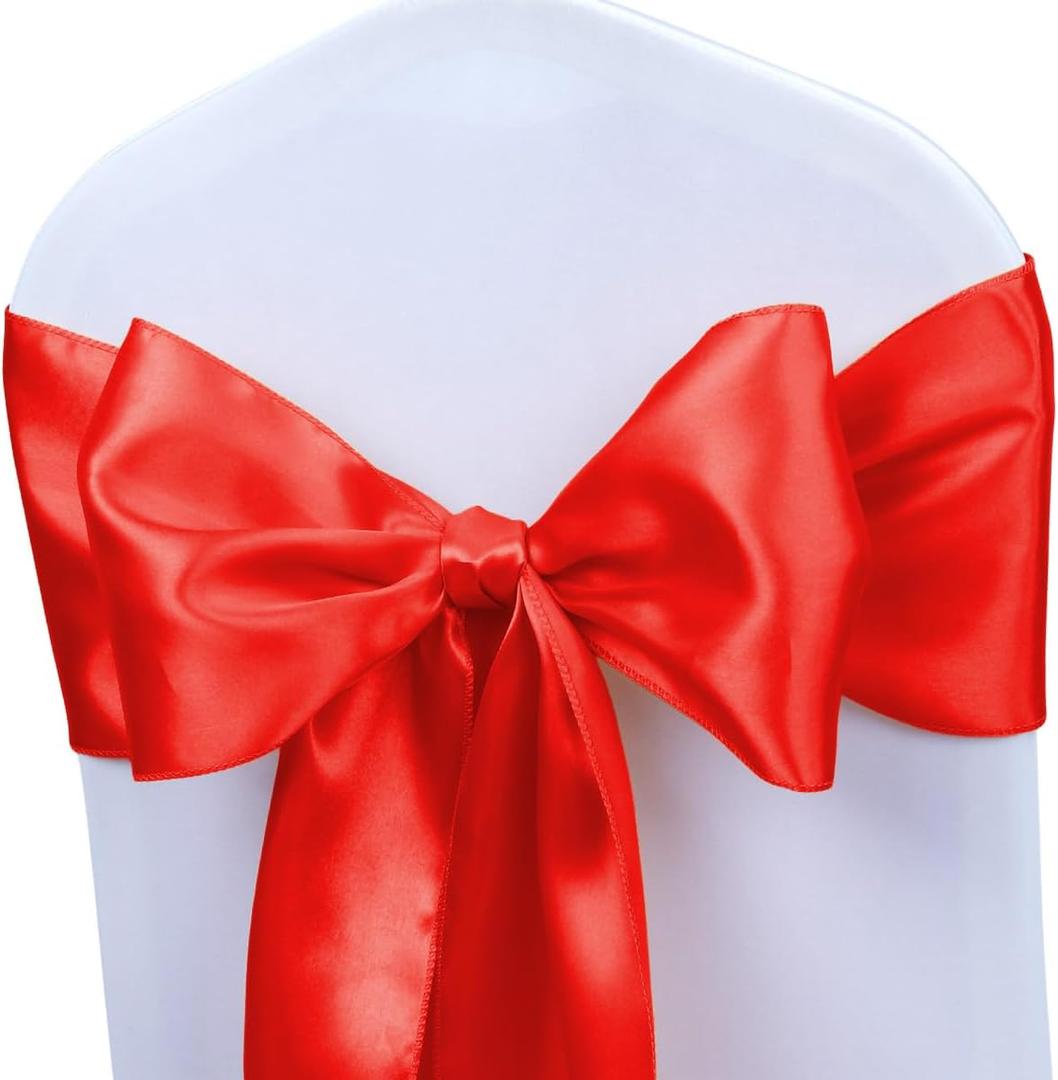 Babenest Satin Chair Sashes Ties Upgraded 10 pcs Chair Ribbons Bows for Wedding Banquet Party Christmas Baby Shower Events Decoration (Red)