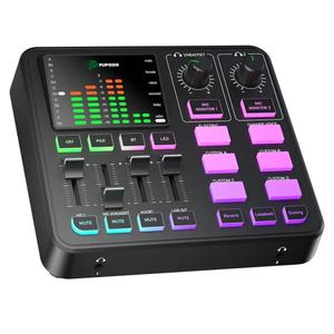 PUPGSIS Gaming Audio Mixer, Audio Interface for PC/Podcast/Streaming, Sound Board with 3.5mm/XLR Mic Input, 48V Phantom Power, Voice Changer, Live Sound Card with DJ Mixer Effects/Bluetooth/4 Channel