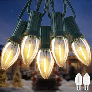 Amazon.com: 50FT C7 LED Christmas Lights, Outdoor Vintage String Lights with 52 Bulbs(2 Spare), Commercial Hanging Christmas Lights for Xmas Holidays Roofline Patio Garden Party Wedding Decor : Home & Kitchen