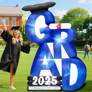 6Ft Giant Graduation Inflatable 2025 Graduation Decorations with Built-in LED Lights, Grad Blow Up Graduations Yard Sign for Class of 2025 High School College Congrats Grad Party Favor Supplies (Blue)