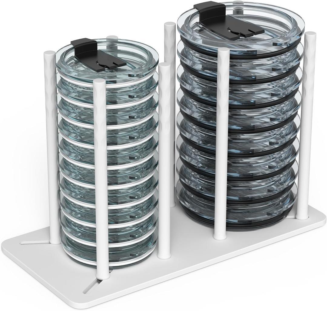 Adjustable Tumbler Lid Organizer - Holds up to 16 Lids, Disposable Cup and Lid Holder, Baby Bottle Drying Racks, Mason Jar Lids Holder,Clutter-Free Kitchen Cabinets,ABS Plastic