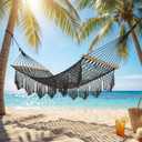 Hand Woven Cotton Rope Hammock, 10 ft Hammock for Patio Garden Yard Porch Camping Beach Indoor Outdoor Hanging Include Rope Straps, 450lb Capacity(Black)