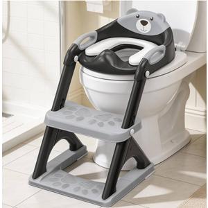 Potty Training Seat, SKYROKU Potty Training Toilet with Step Stool Ladder, for Kids Boys Girls Toddlers - Comfortable Safe Potty Seat with Anti-Slip Pads Ladder (8898 Black)