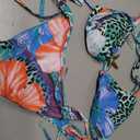 QJQ Women's 2 Piece Bikini Sets Floral Leopard Starfish Metal Triangle Bathing Suit Cheeky String Swimsuit, M