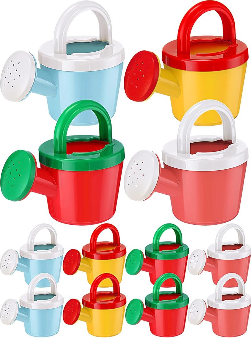 Sosation 12 Pieces Watering Can for Kids Bath Buckets Toys Play Sand Toys Plastic Small Watering Pot with Handles for Childrens Gardening Tools Beach Playing Sand(Basic Style)