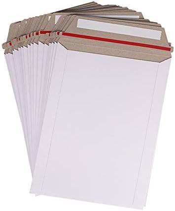 zmybcpack 100 Pack 6X8 inch Self Seal Photo Document Mailers Stay Flat White Cardboard Envelopes White Photography Mailers for CD, Photos, Document