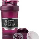 BlenderBottle Shaker Bottle with Pill Organizer and Storage for Protein Powder, Classic V2 ProStak System, 22-Ounce, Plum
