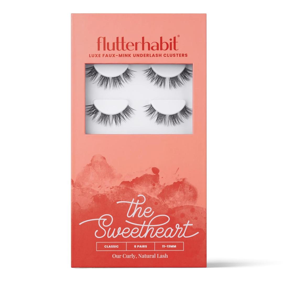 FlutterHabit Sweetheart (1.0) Doll-Eyed Lash Clusters for Women, Salon Quality At Home Eyelashes Extension Kit, 6 Lash Sets, No Lash Glue Included